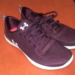 Under Armour maroon and white shoes